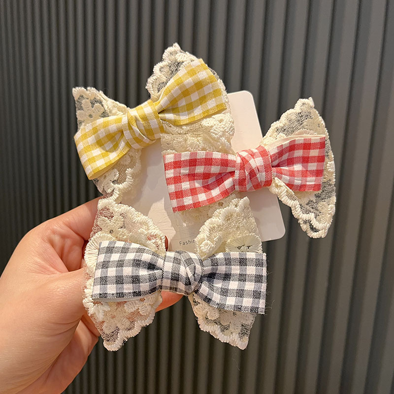 Children's Mori Plaid Lace Bow Hairpin Classic All-match Girls' Top Clip Hairpin Little Girl's Princess Headwear