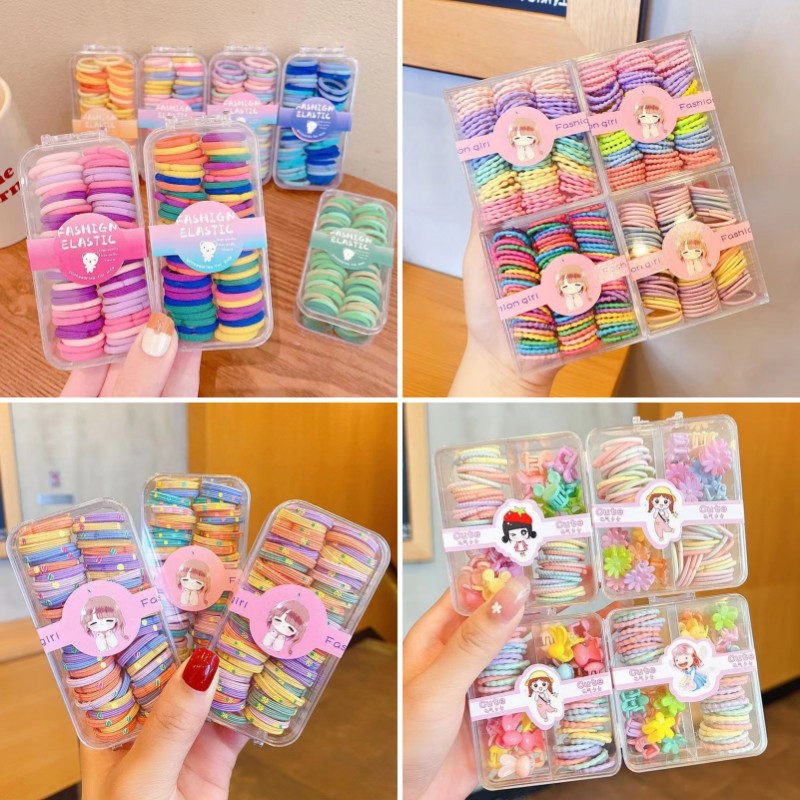 100 boxed children's seamless small chirp rubber band does not hurt the baby's hair ring cute high elastic hair
