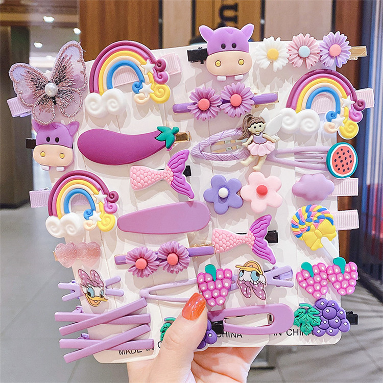 Baby Princess Candy Color Hair Accessories 14 Piece Set Cute Flower Internet Celebrity Hair Card Children's Hairpin Cartoon Set