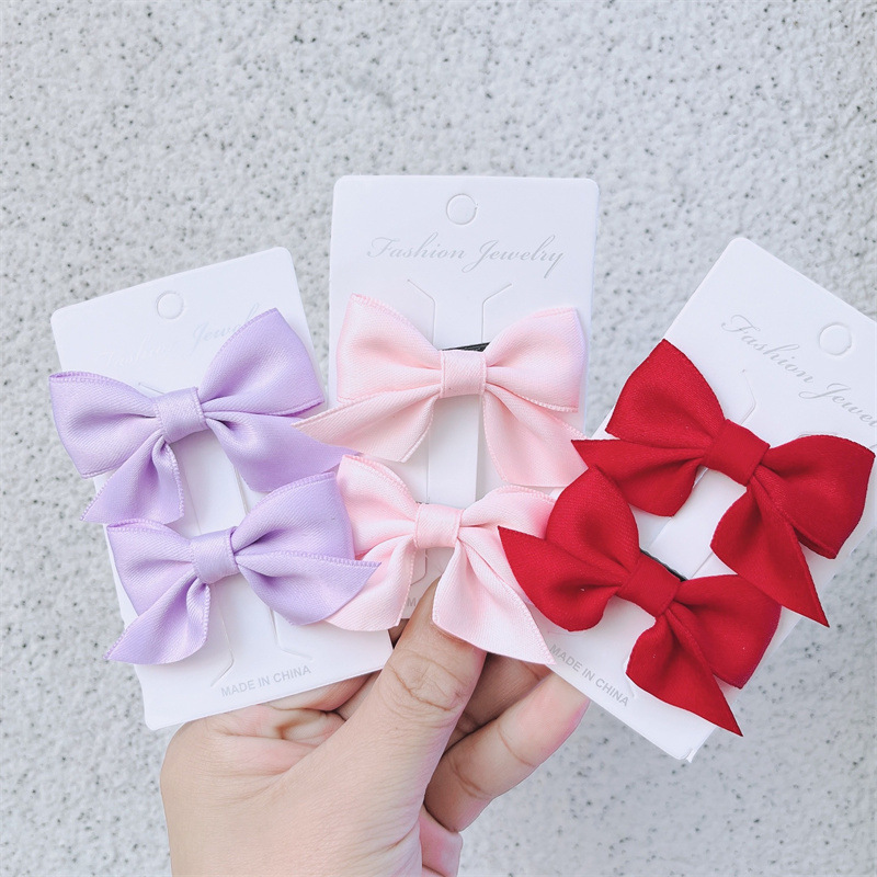 Internet Celebrity Children's Pair of Wine Red Bow Hairpin Side Clip Cute Baby's Back of Head Hairpin 2 Yuan Store