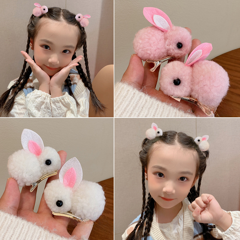 Cute Three-Dimensional Bunny Hairpin Children's Plush Clip Baby Girls' Hair Clip Headwear Side Clip Hairpin