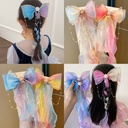 Gauze Bow Headwear Clip Little Girl Children's Hair Accessories Hairpin Braided Hair Ribbon Tassel Hairpin Gradient