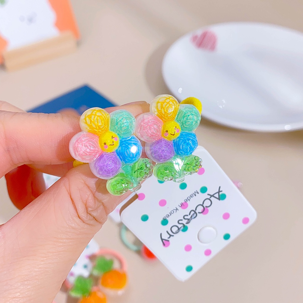 Spring and summer children's hair accessories graffiti hand-painted cartoon rabbit Cherry hair Ring women's hair sugar Diamond Line flower rubber band