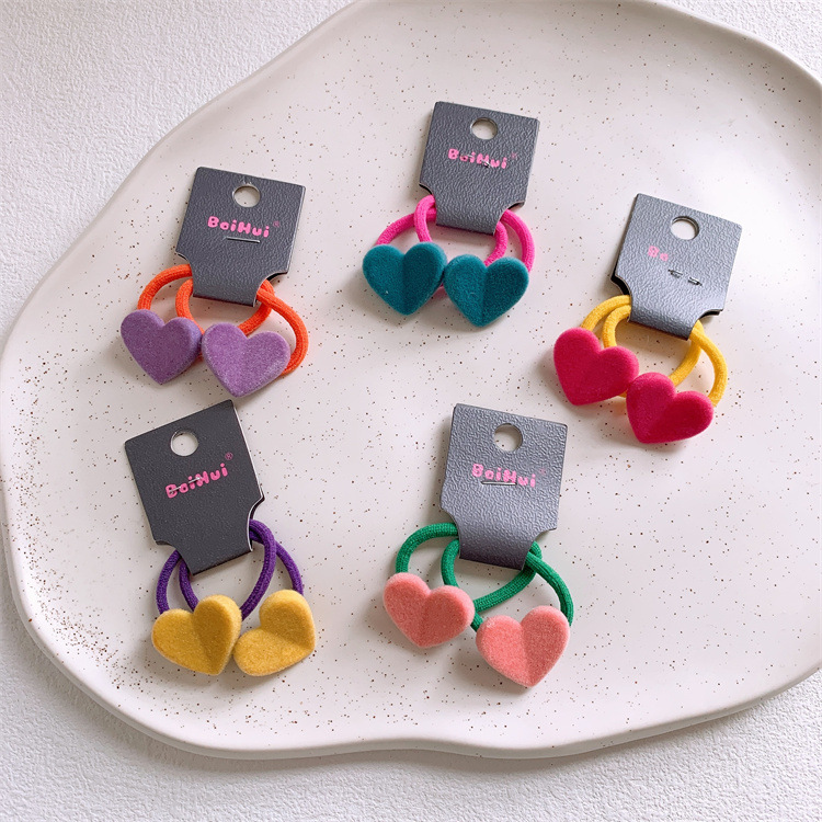 Autumn and winter children's flocking love hair ring cute girl Peach heart pair head rope baby hair rope rubber band