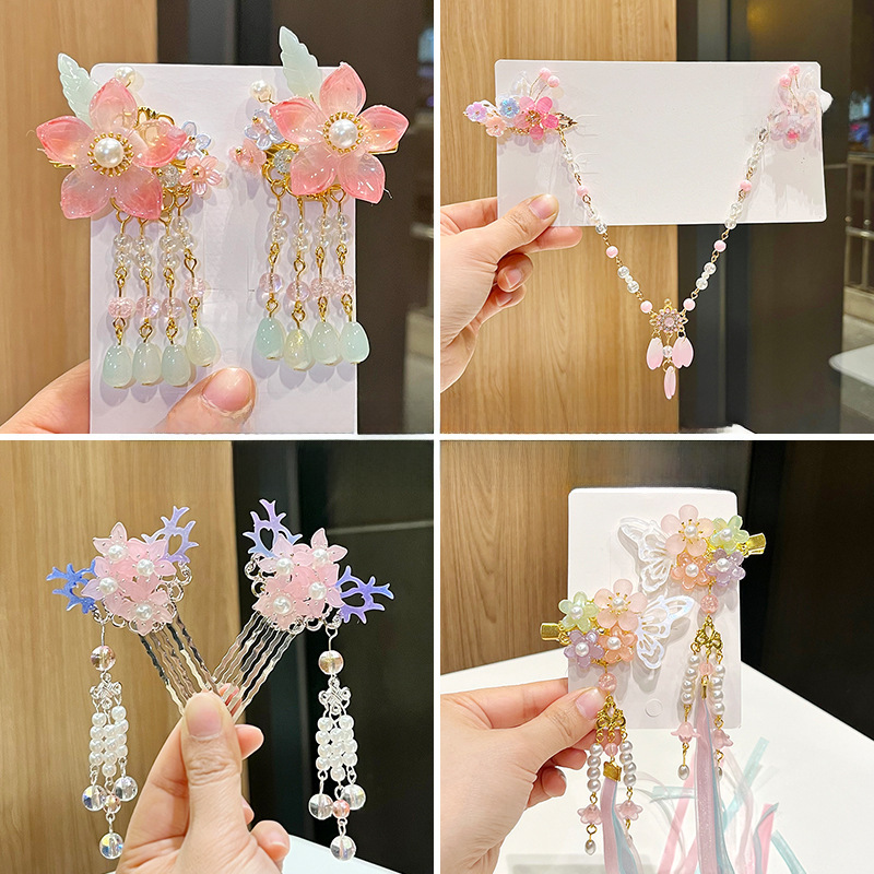 Super fairy children's antique hair accessories Princess baby Chinese style Chinese clothing tassel hairpin girl bow hairpin