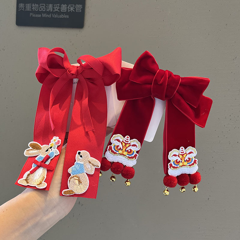 National Tide Princess Awakening Lion Big Bow Hair Accessories Year Jewelry Red Women's Children's Bell Hair Card Top Clip diy