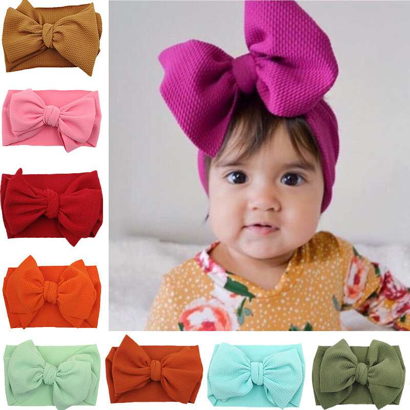 Ins Fabric Children's Headwear DIY Wide Hair Band Baby Headband Polyester Bubble Cloth Big Bow Hair Band