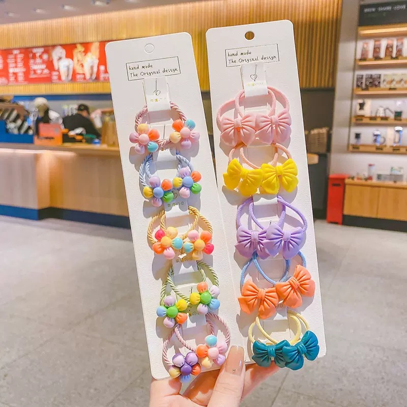 children's hair rope cartoon ten-piece set cute head rope double ponytail hair ring girls high elastic rubber band hair accessories