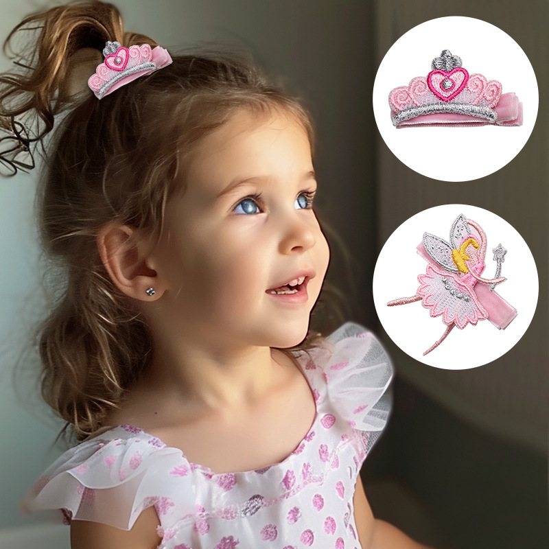 Spring and summer 80206 velvet hair clip non-slip mesh embroidery Princess Crown hair clip baby accessories