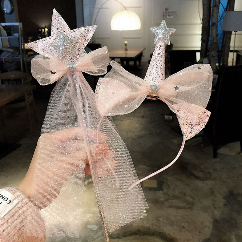 Super fairy little princess crown headdress girls hairpin hairband magic stick accessories headband veil children's hair accessories