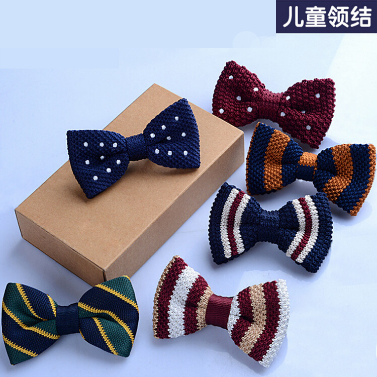Knitted Bow Tie for Children Bow Tie Banquet Prom Presenter Jacquard Striped Bow Tie for Children