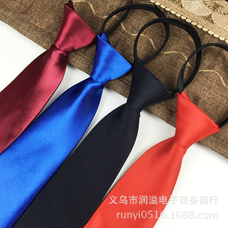 men's solid color matte one yard color easy to pull 8cm monochrome tie lazy simple zipper matte