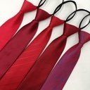 Men's Red Zipper Tie Easy to Pull Free Groom Best Man Business Casual Tie Striped Yarn-dyed 8cm