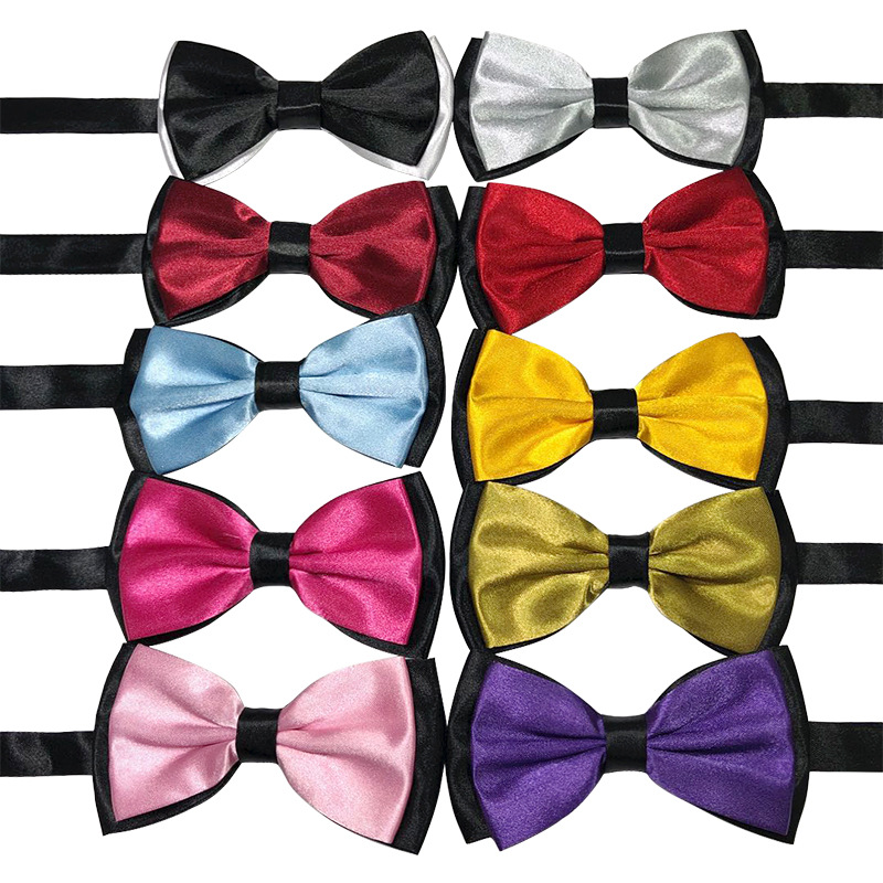 Bow tie men and women adult double-layer two-color bow pure plain dress professional uniform bowtie manufacturers