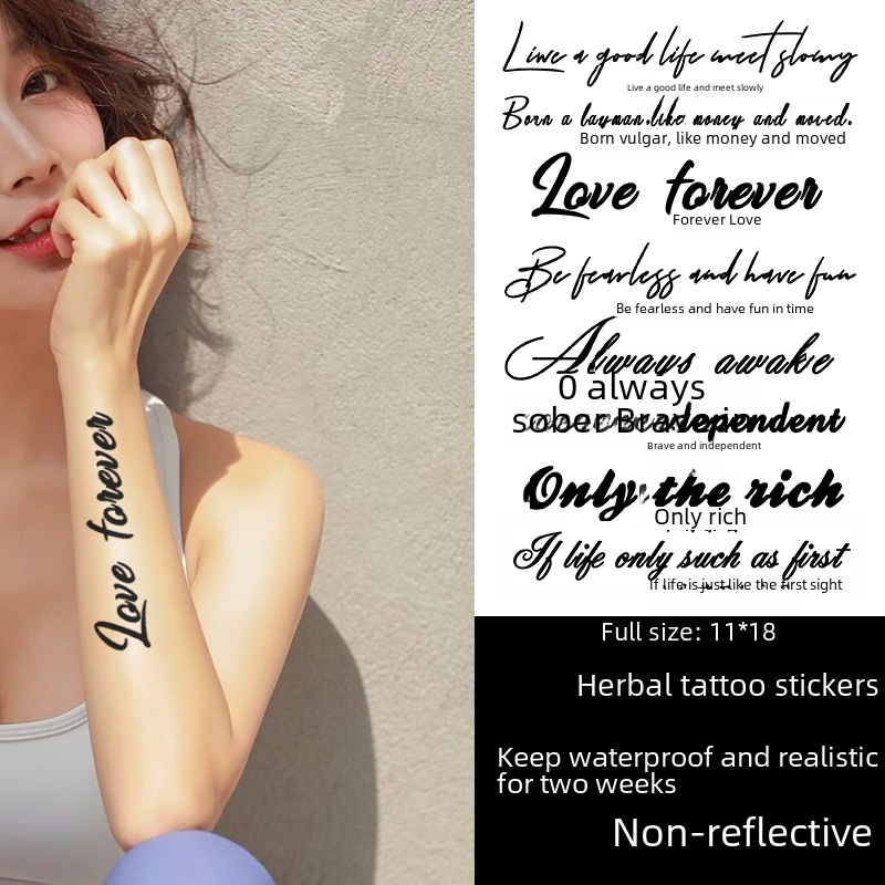 English font herbal tattoo stickers keep two weeks waterproof non-reflective lifelike men's and women's generation of hair