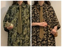 Brown Tie Women's Green Retro Hong Kong Style vintage vintage Casual Shirt All-Match ins Handheld Niche