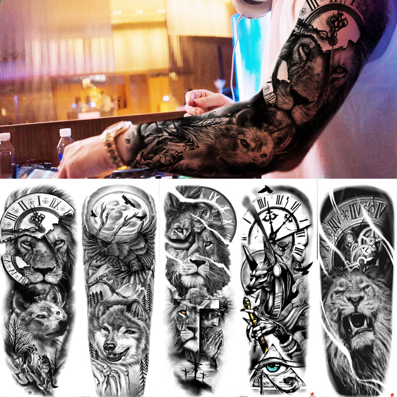 Full arm tattoo stickers factory in stock Jesus Virgin crown lion waterproof tattoo stickers supply