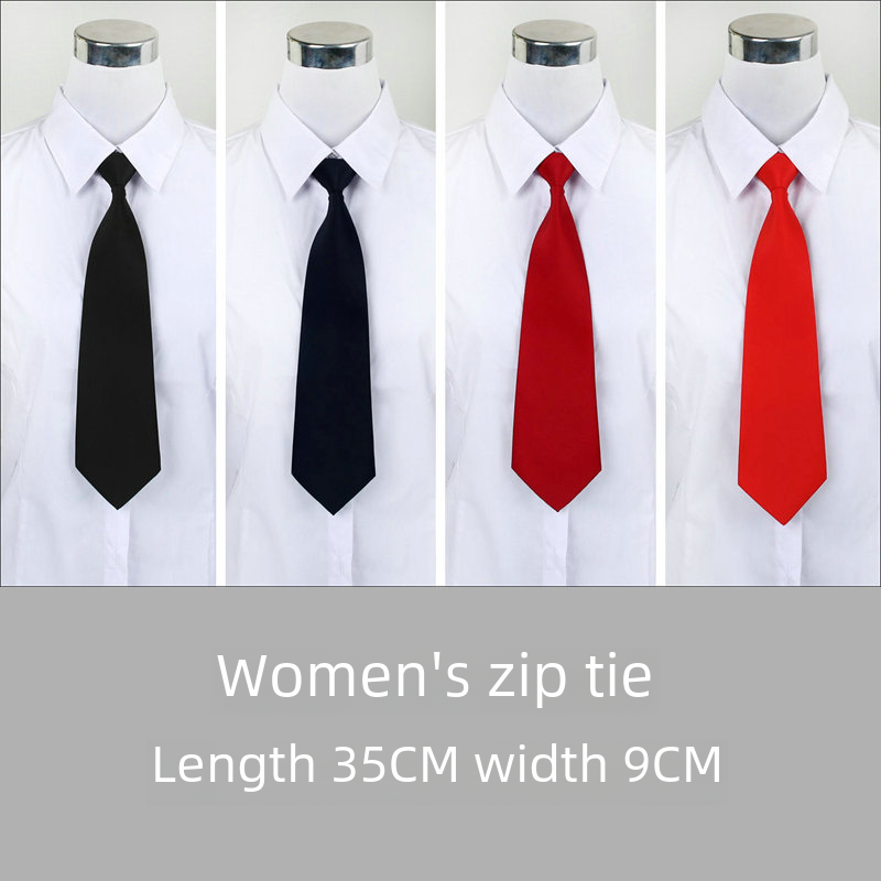 Factory direct tie ladies formal business 8cm plain red black blue work professional leisure lazy zipper