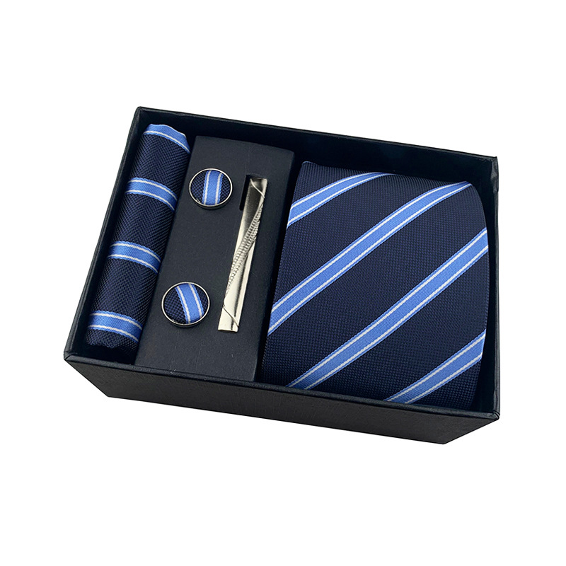 Men's Business Tie Square Square Gift Box Striped Plain Suit Shirt Tie Black Gift Box Set