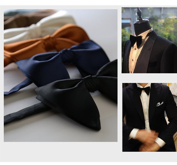 Men's Solid Color Big Tie Tuxedo Korean Casual Horn Groom Suit Bow Black Wine Red White