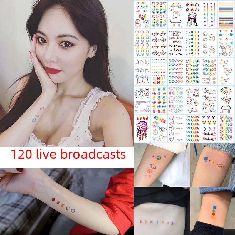 Hyun-a Tattoo Sticker Waterproof Long-lasting Women's ins Style Han Fan Finger Rainbow Smiley Face Line Small Fresh Sticker Customization