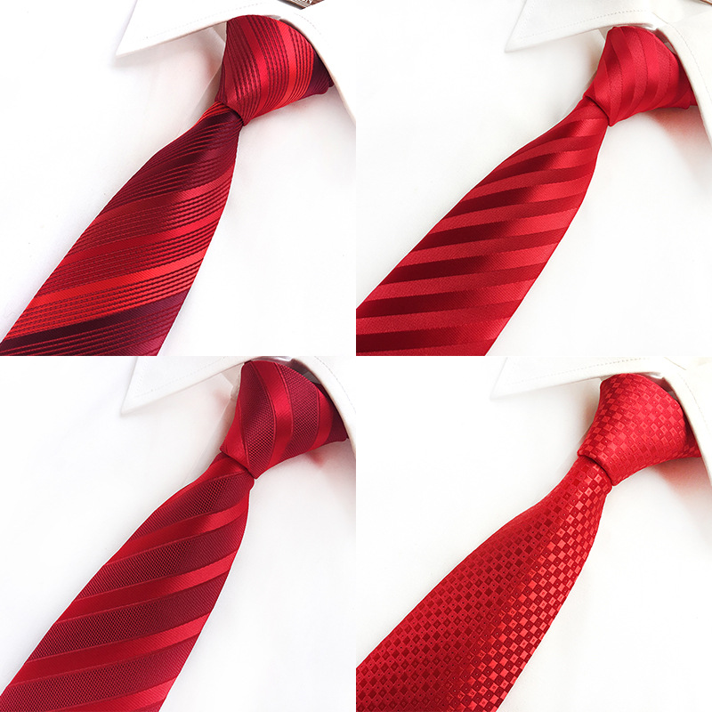 锐丰红色结婚领带男正装商务 新郎婚礼工作职业红酒红色8CM领带