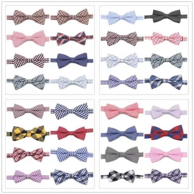 Children's Bow Ties Boy Baby Baby Small Bow Ties Pure Cotton Dark Blue Checked Cotton Plaid Bow Ties