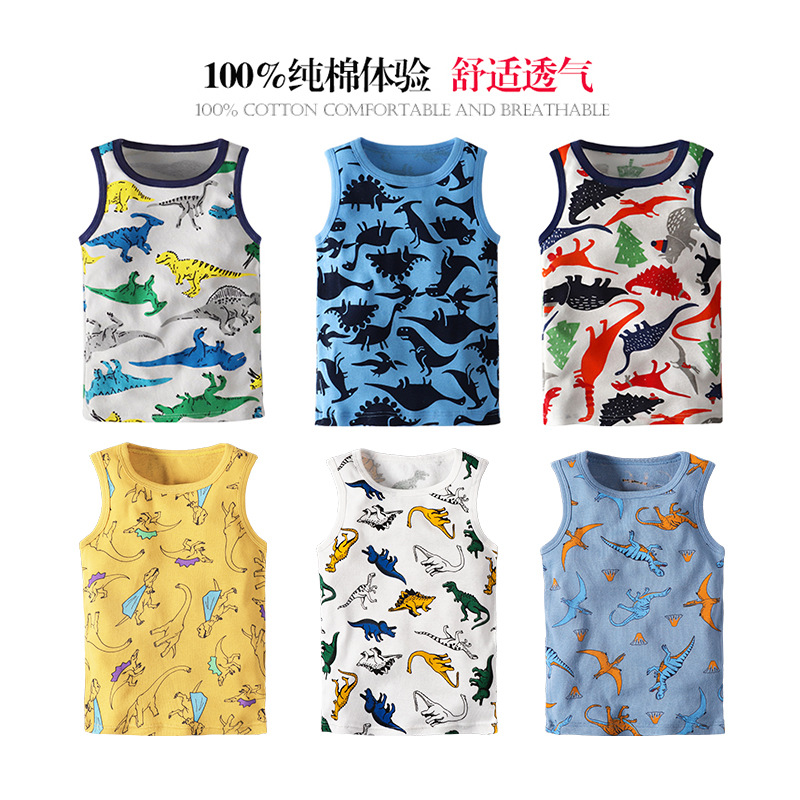 children's vest cotton Summer boys' top cartoon baby girls' I-shaped vest sleeveless cotton