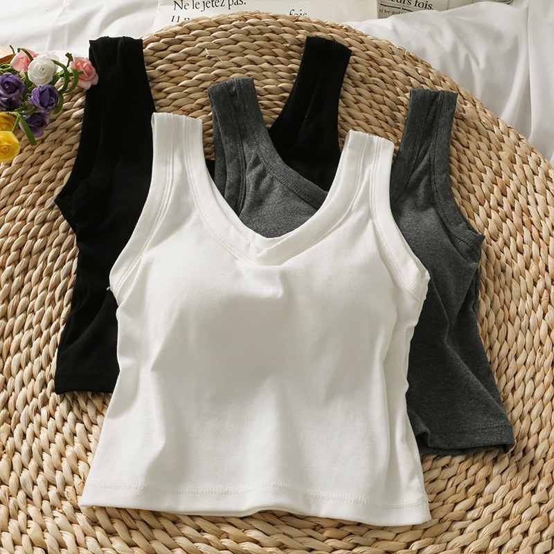 Short Caution Machine Navel Small Vest with Chest Pad Beautiful Back Wrap Vest Solid Color All-match Slimming Tube Top
