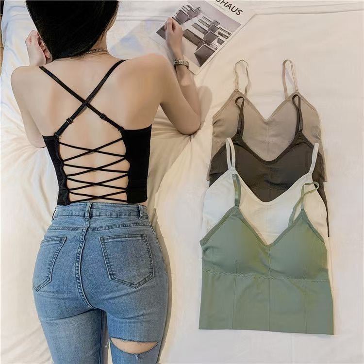 Vintage Crossover Camisole Women's Inner Design Sense Niche Outfit Instagram Popular Short Tube Top Clothes