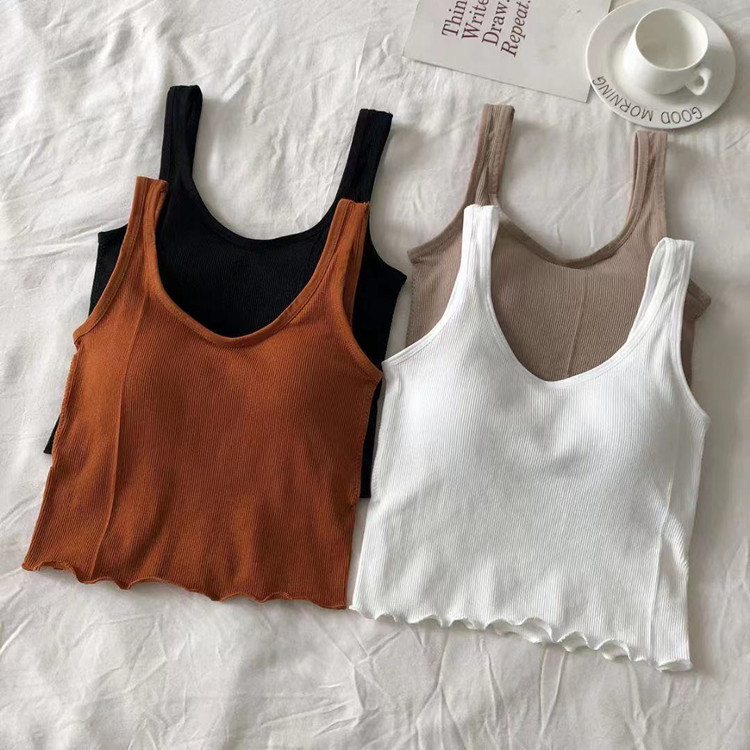 early autumn fashion Korean style all-match U-collar camisole sports vest outer wear with chest pad beautiful back fashion