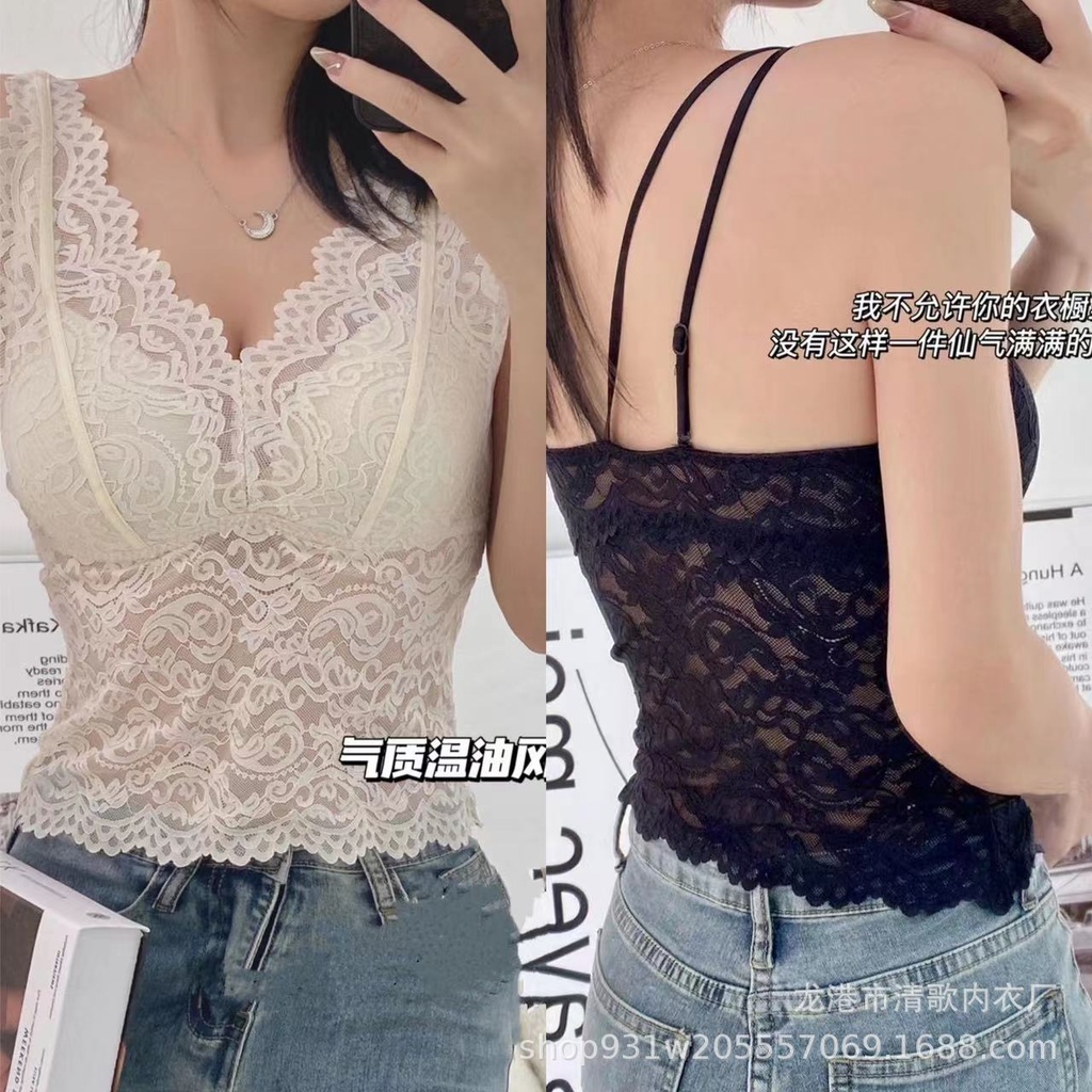 6769 fixed Cup lace mid-length camisole thin shoulder strap beautiful back adjustable all-match top women's underwear