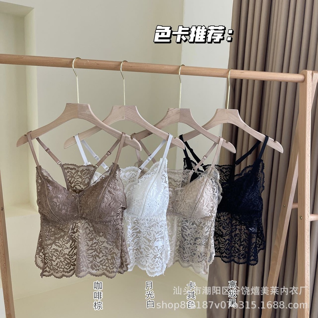 6057森系高品蕾丝背心V领打底外穿上衣女打孔乳胶杯垫吊带美背女