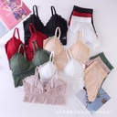 [set] French lace back wrapped chest without steel ring gathered underwear women's plus size triangle cup bra