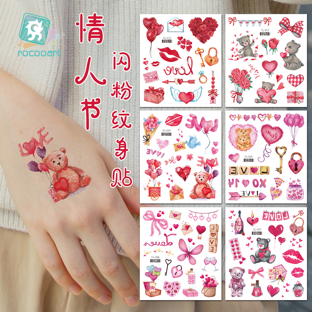 Rickaron Waterproof Fresh Glitter Butterfly Tattoo Sticker Valentine's Day Tattoo Sticker Temporary Tattoo