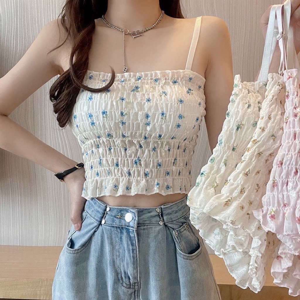 small floral chic small camisole women's chest pad inner pleated outer wear wrapped chest beauty back top