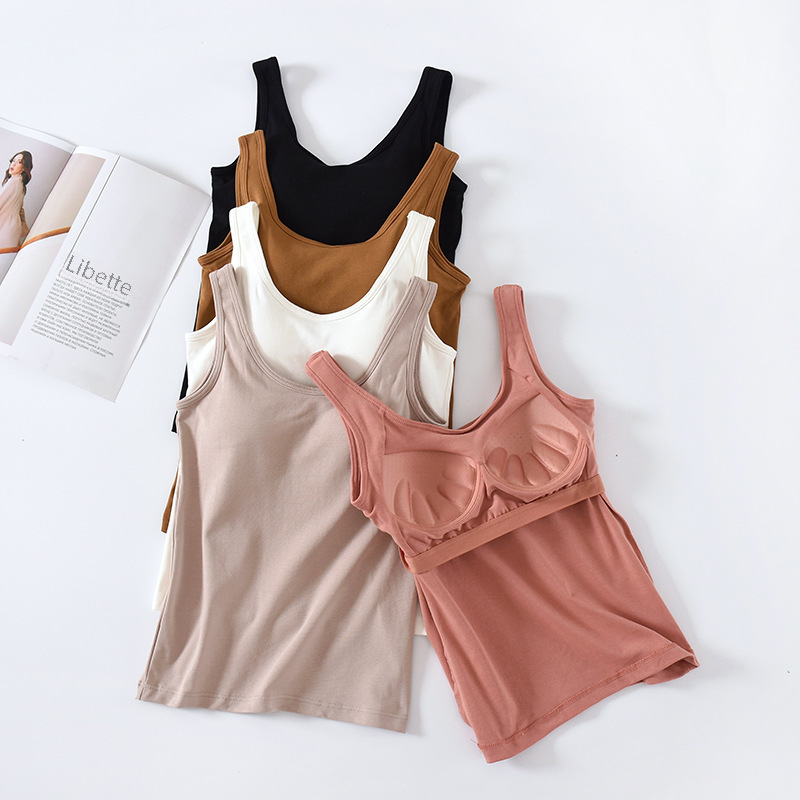 Cotton strap chest pad Vest Women's Cup one-piece strap slim-fit undershirt wide shoulder strap bra underwear U-collar