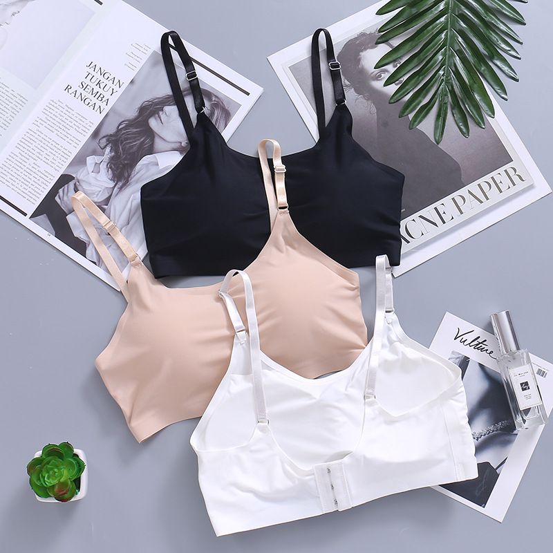 Ice Silk seamless strap wrap chest three-row buckle shoulder strap adjustable girl with chest pad tube top underwear without steel ring