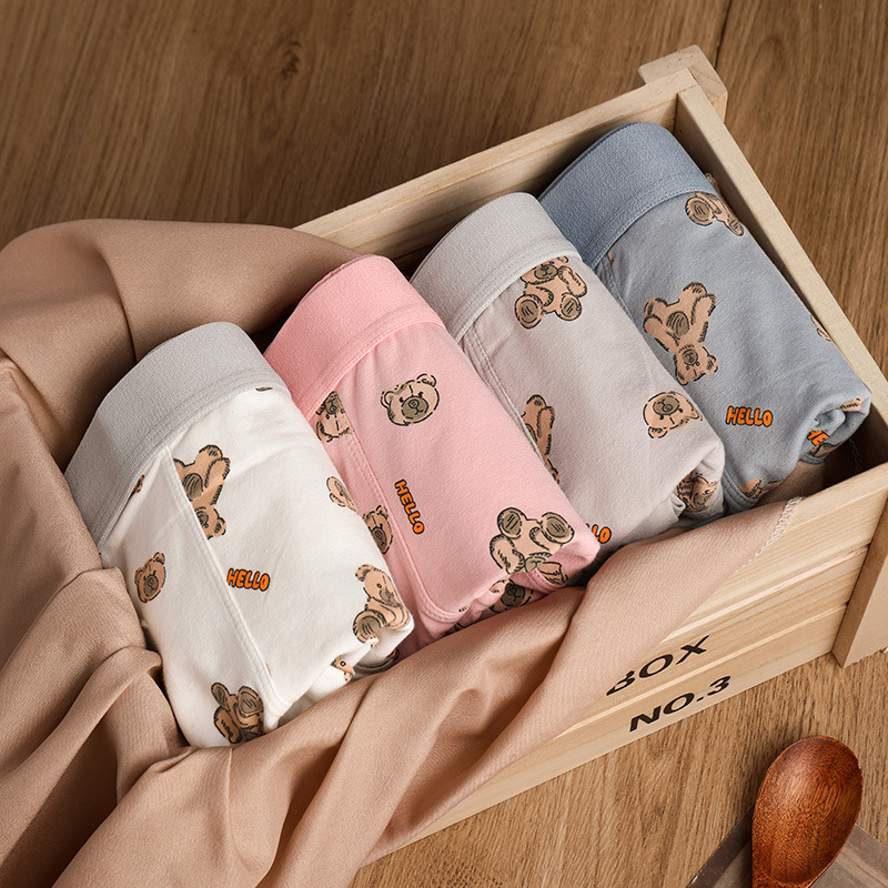 Cotton Men's Underwear Men's Boxer Pants Cute Cartoon Bear Breathable Mid-Waist Young Men's Boxer Pants