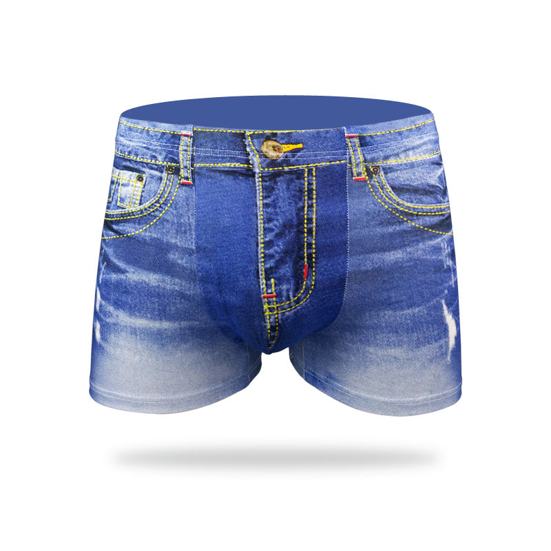 Denim printed men's underwear cotton three-dimensional waist sexy boxer shorts supply breathable