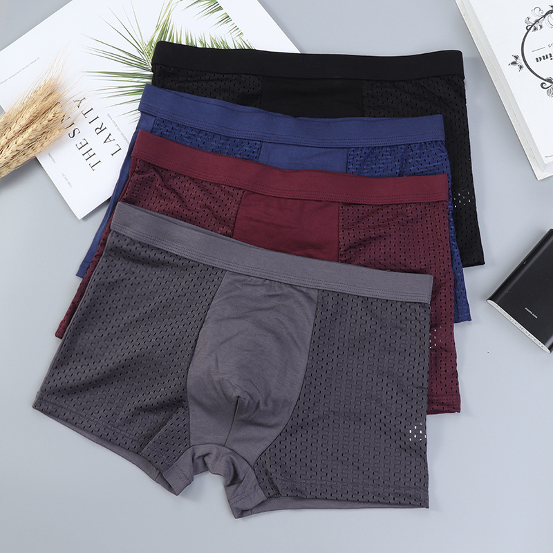 Summer men's ice silk mesh boxer pants hollow waist large size modal breathable boxer underwear manufacturers