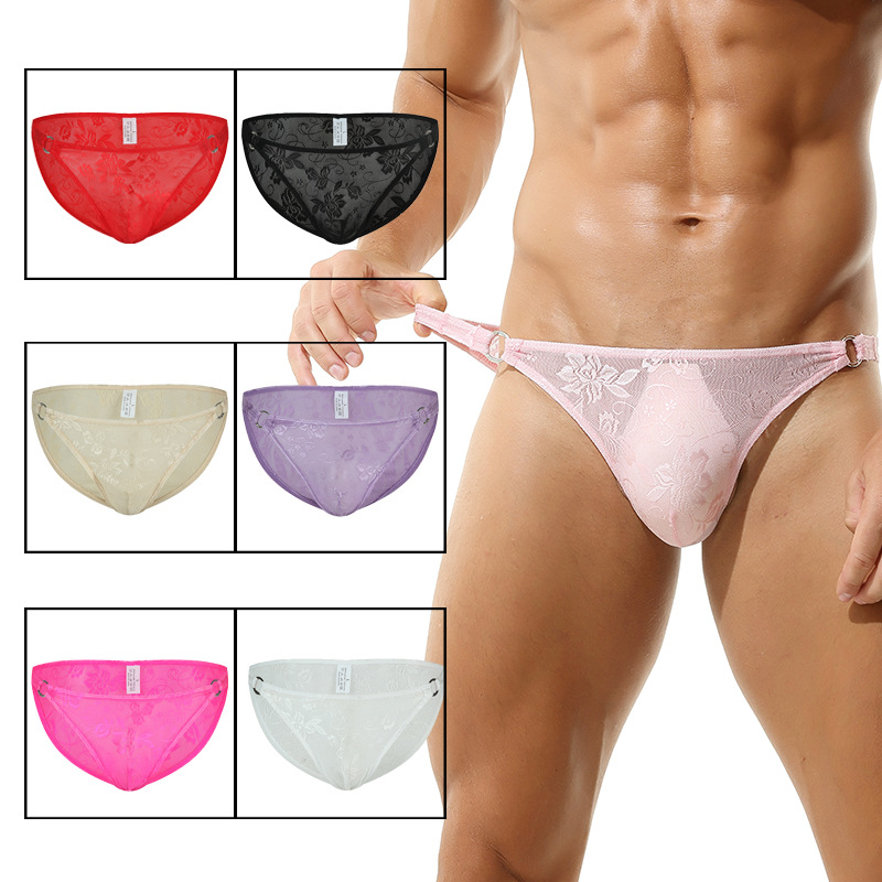 men's lace bikini fun open file sexy jacquard tide men's ring buckle briefs