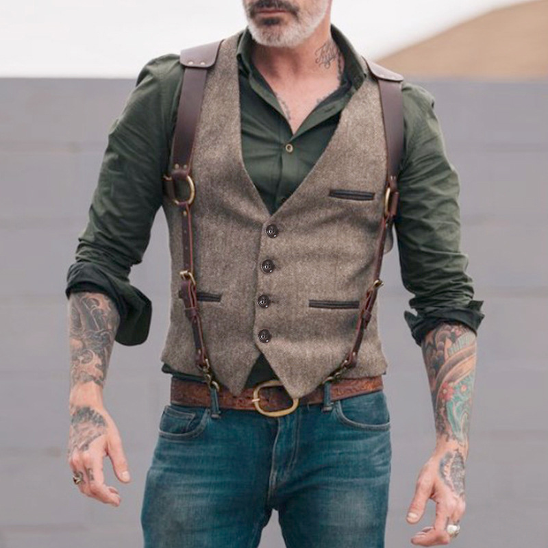 fashion European size men's casual suit vest men's stitching single-breasted vest