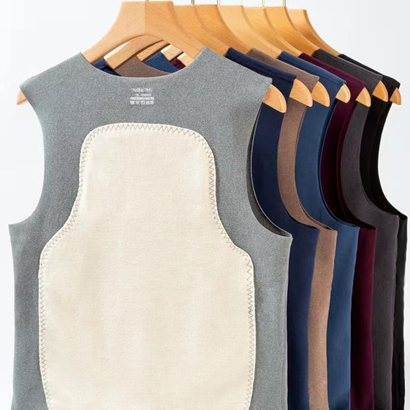 Men's velvet seamless patch thermal vest double-sided velvet bottoming shirt winter fleece-lined women's belly protection back top