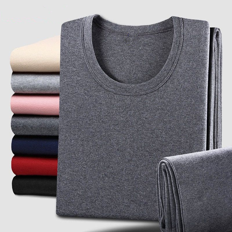 Men's Autumn Clothes and Pants Pure Cotton Loose Thermal Underwear Set Women's Thin Base Cotton Sweater for Middle-aged and Elderly Spring and Autumn