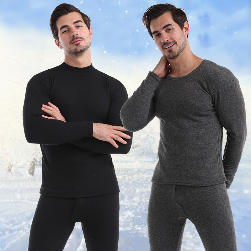 Men's plus velvet padded thermal underwear set Winter crew neck collar bottoming underwear cotton sweater a generation of hair