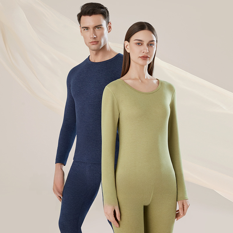 Wool Silk Thermal Underwear Women's Crewneck Non-marking Autumn and Winter Thermal Suit Heating Couple's Autumn Clothes and Pants for Men and Women