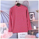 Spring and Autumn Women's Desong Autumn Clothes Striped Long-sleeved Sanding Loose Extra-large Stall Comfortable Mother Base Shirt Autumn Clothes