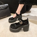With skirt thick high heel loafers season fashion Korean butterfly buckle thick bottom Mary Jane women's shoes
