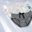 Fresh Yarn-dyed Striped Soft Cotton Lace Bow Simple Sweet Mid-waist Hip Underwear